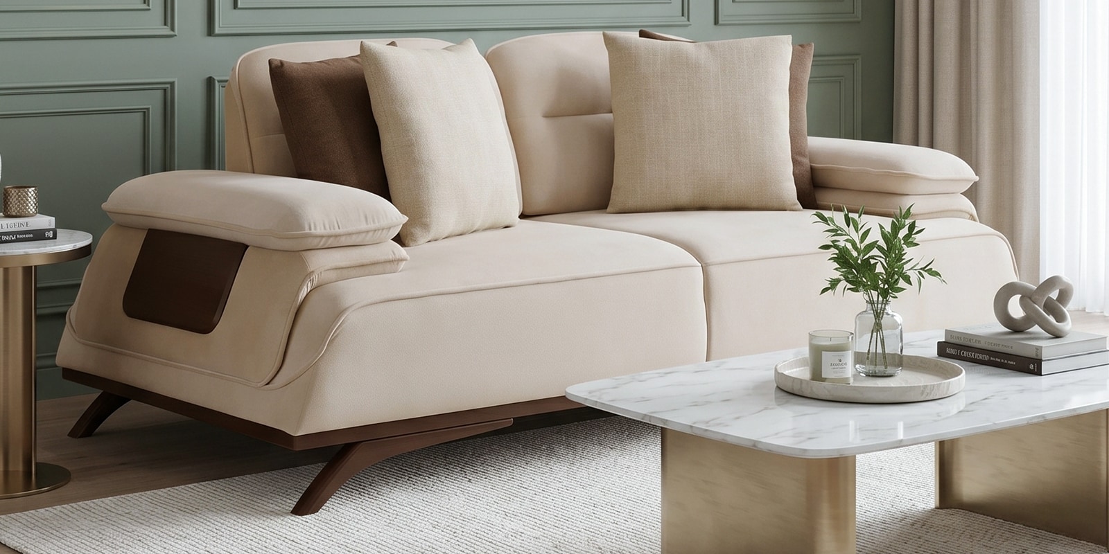 Apex Fabric 2 Seater Sofa with Adjustable Backrest in Beige Colour Apex Fabric 2 Seater Sofa with Adjustable Backrest in Beige Colour