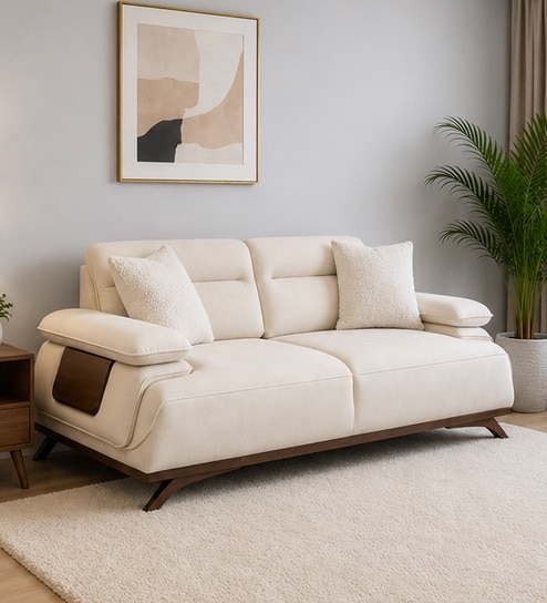 Apex Fabric 2 Seater Sofa with Adjustable Backrest  in Beige Colour