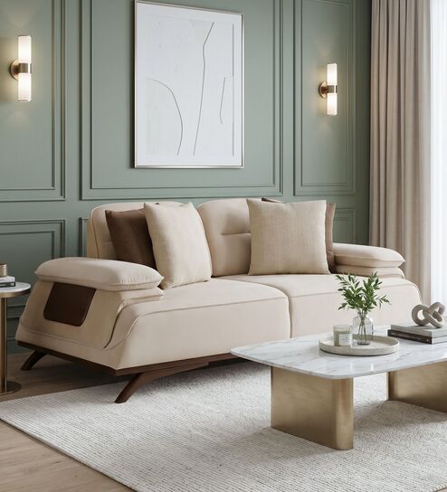 Apex Fabric 2 Seater Sofa with Adjustable Backrest  in Beige Colour