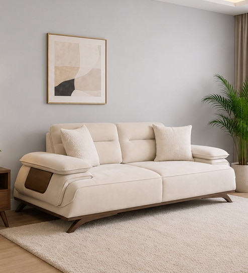Apex Fabric 3 Seater Sofa with Adjustable Backrest  in Beige Colour