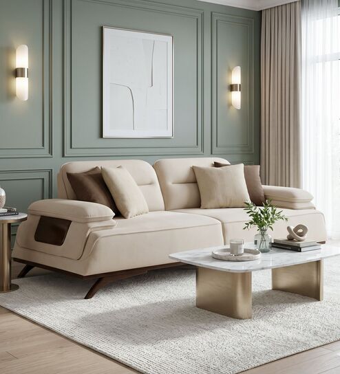 Apex Fabric 3 Seater Sofa with Adjustable Backrest  in Beige Colour
