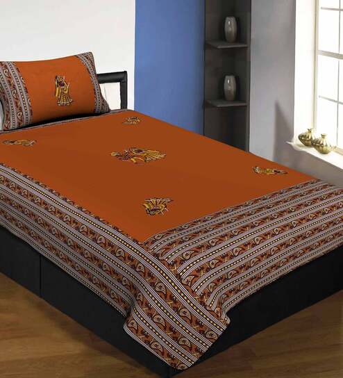 Yellow Traditional 240 TC Cotton Blend Single Bed Sized Bed Sheets With 1 Pillow Cover