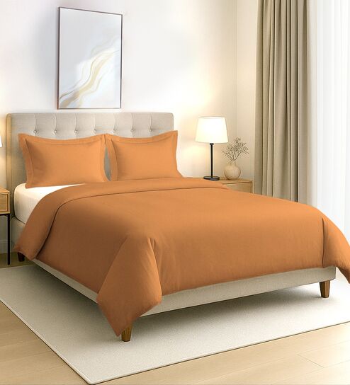 Apricot Orange Solid 400 TC Cotton Double Sized Duvet Cover