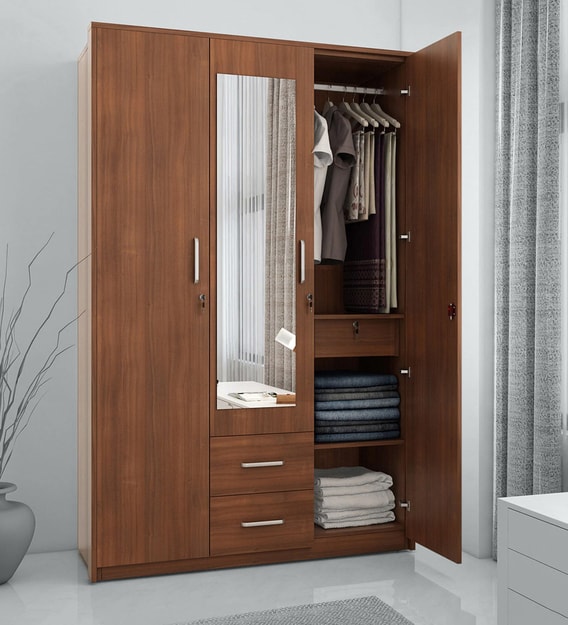 Buy Apex 3 Door Wardrobe In Rigato Walnut Finish By Spacewood Online 3 Door Wardrobes Wardrobes Furniture Pepperfry Product