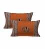 Orange Jaipuri Hand Made Embroidery Patch Work 240 TC Cotton 1 Double Bedsheet with 2 Pillow Covers