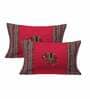 Red Jaipuri Hand Made Embroidery Patch Work 240 TC Cotton 1 Double Bedsheet with 2 Pillow Covers
