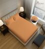 Apricot Orange Solid 400 TC Cotton Queen Sized Fitted sheet with 2 Pillow Covers
