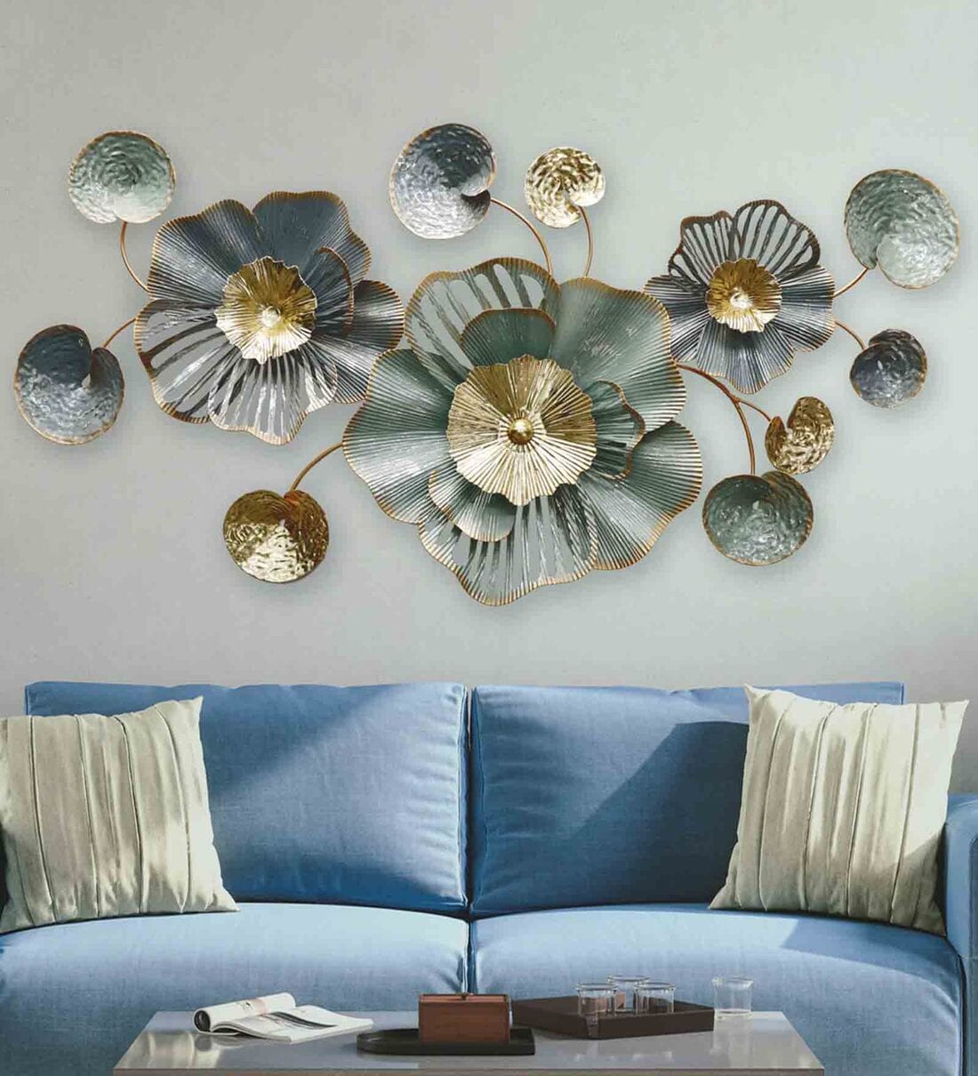 Buy Aquatic Tranquility Floral Metal Wall Art in Multicolour by Dekor