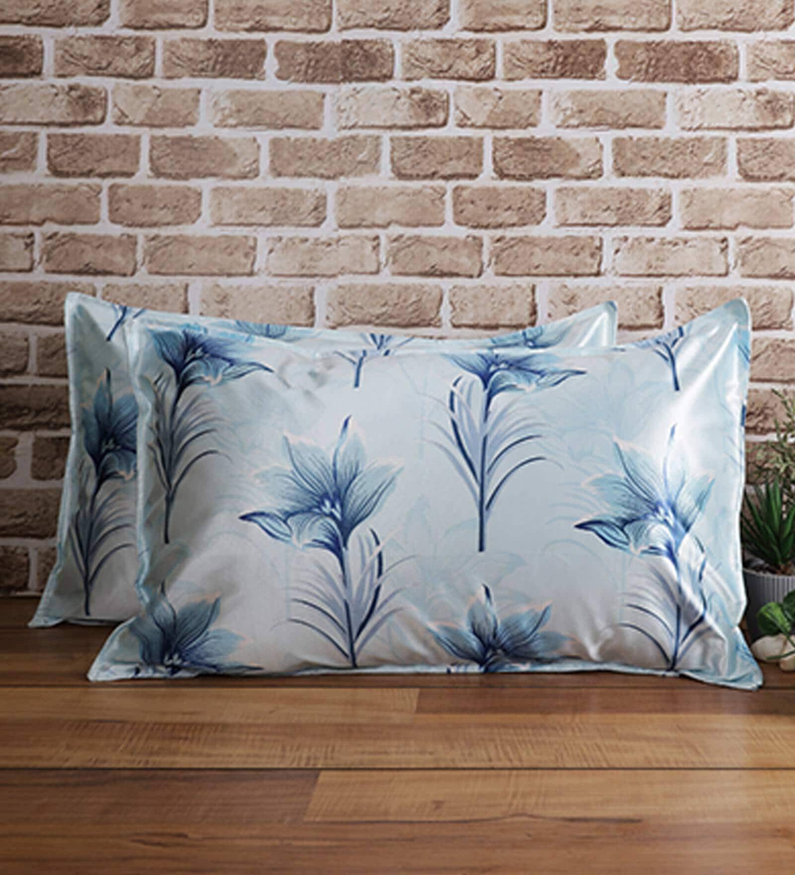 Aqua Patterned 210TC Polyester Blend 17 x 27 Inches Pillow Covers (Set of 2)