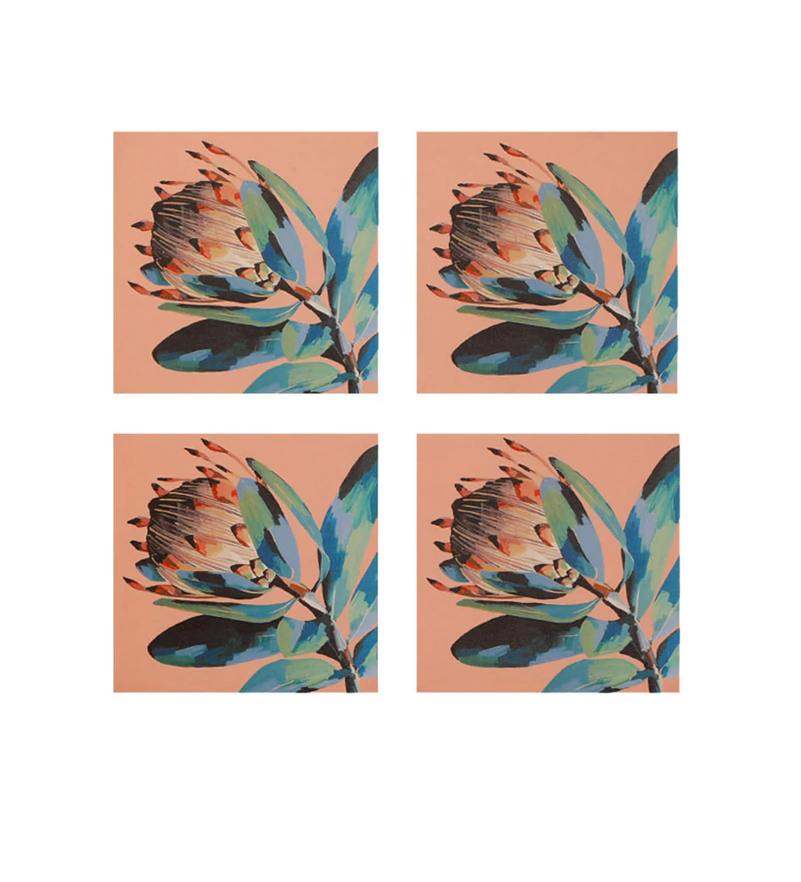 Aqua Ambrosia Flower Wall Art Set of 4