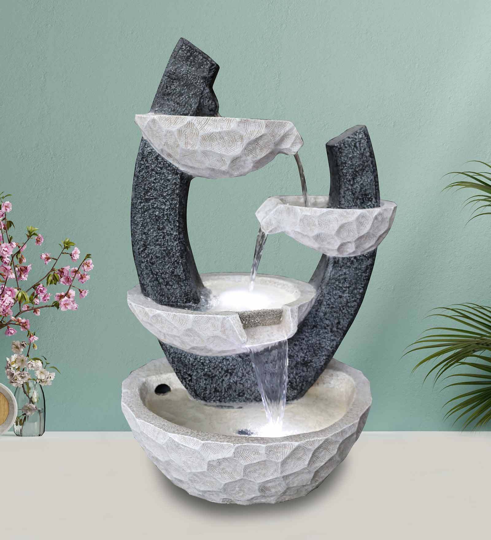 Buy Aqua Bliss Trio Bowl White & Grey Polyresin Water Fountain by