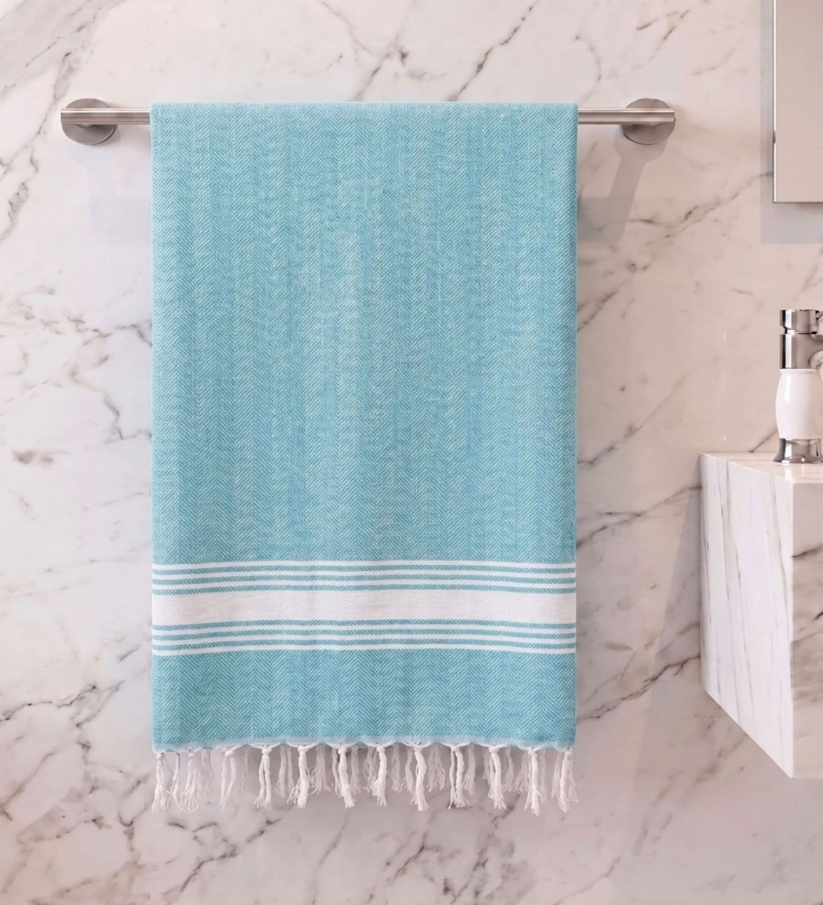 Aqua Blue Cotton Waffle Weave Bath Towel
