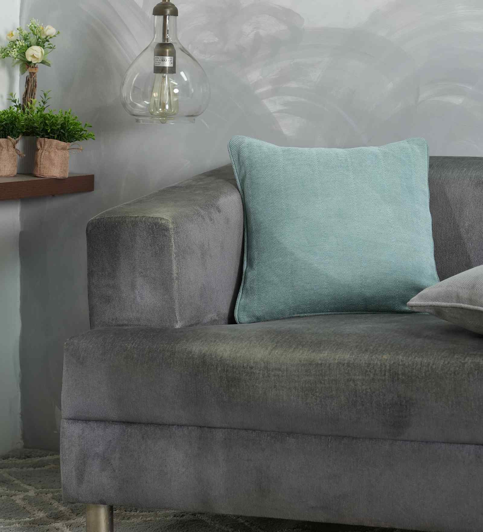 Aqua Cotton Polyester Solid 12x12 inches Square Cushion Cover