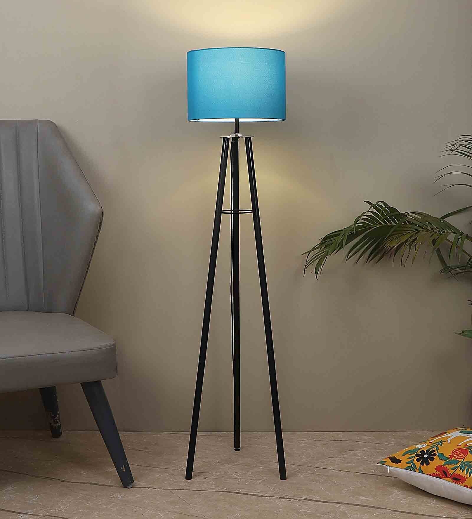 Aqua Cotton Shade Novelty Floor Lamp Iron Base