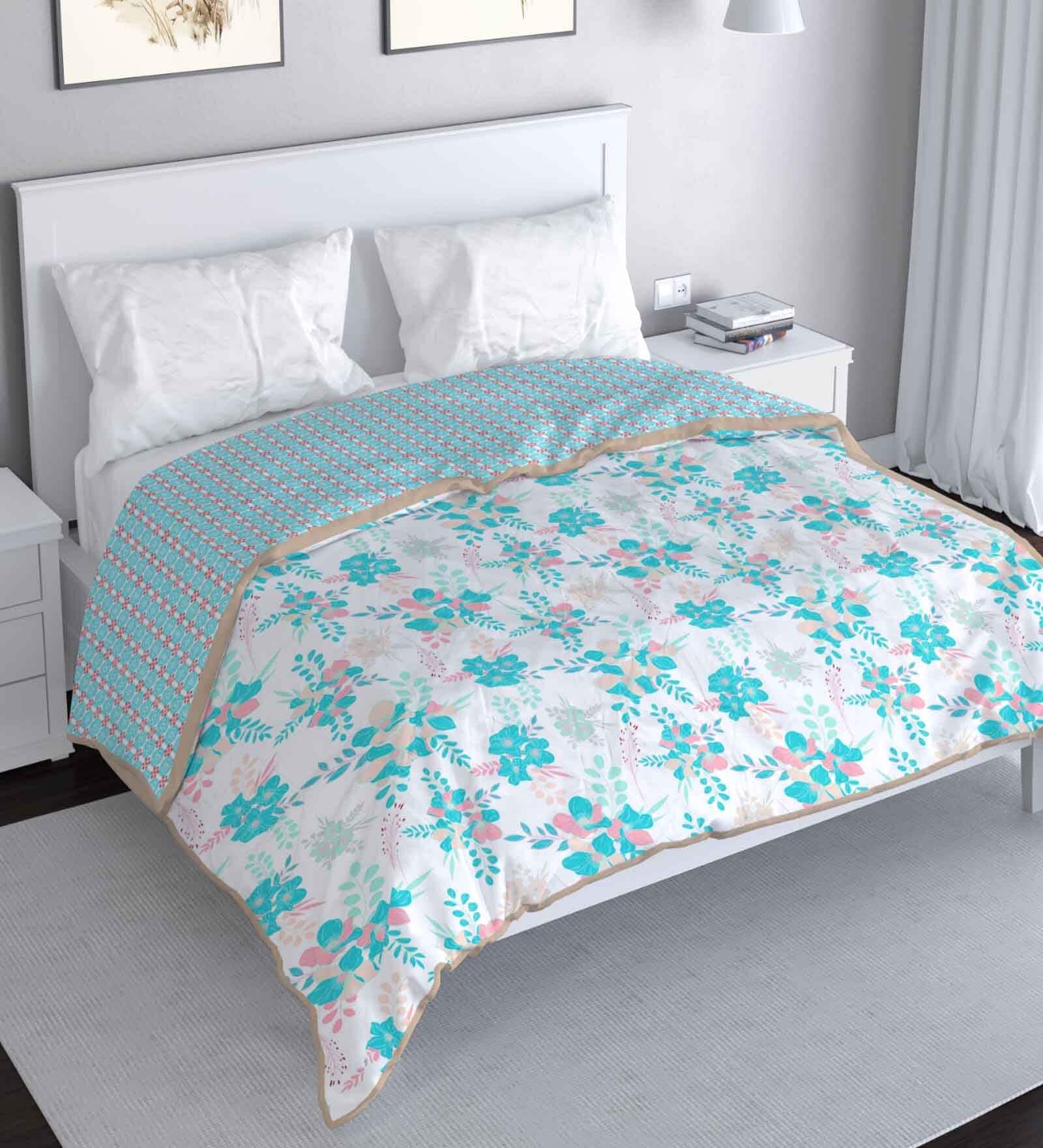 Aqua Cotton Floral 120 GSM Reversible Double Bed Dohar