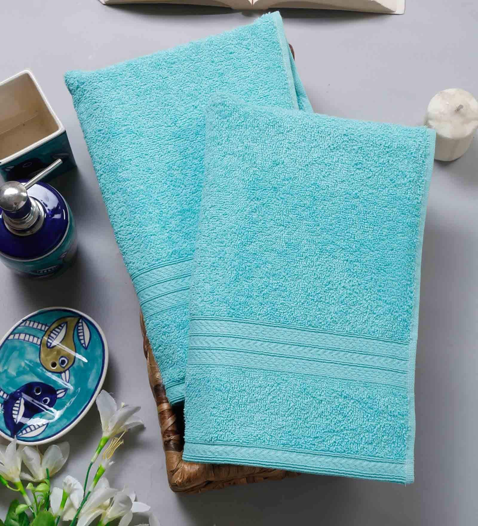 Aqua Solid 450 GSM Cotton Hand Towels (Set of 2)