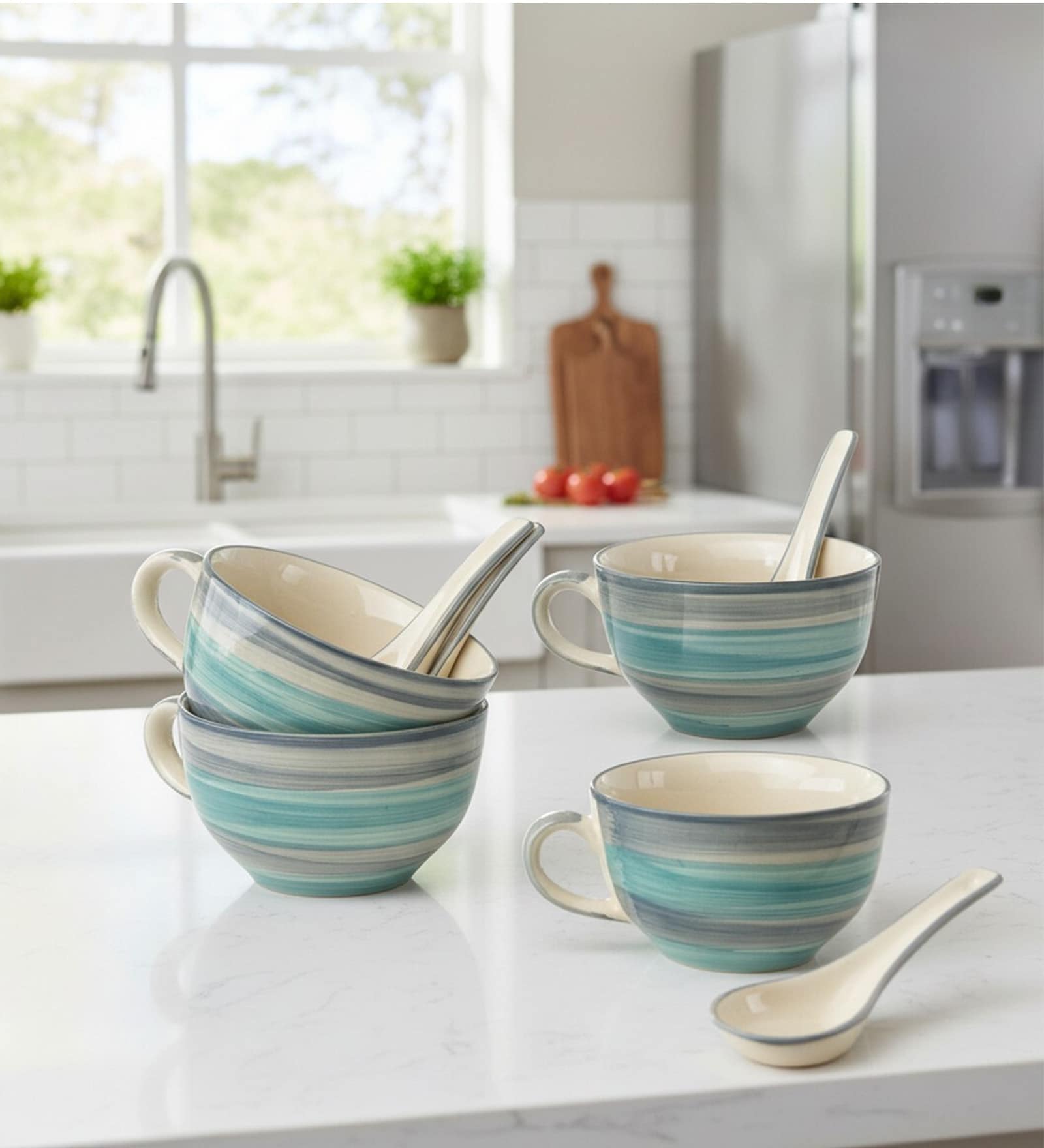 Aqua Drift Seagreen Ceramic Bowl Set Of 4(300Ml Each)