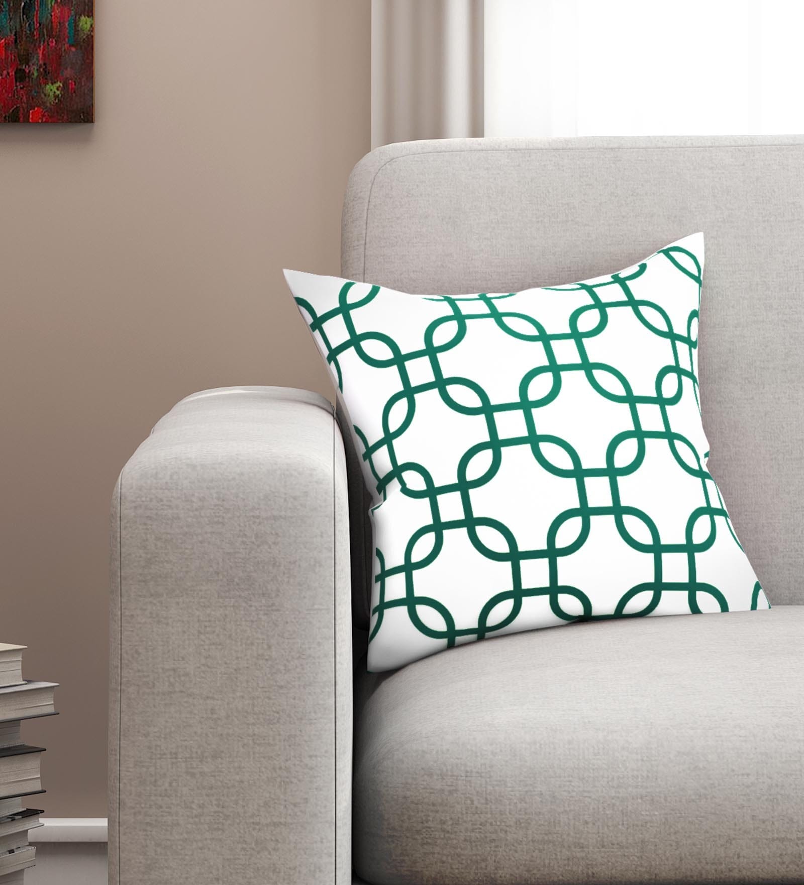 Aqua Geometric Premium 16 x 16 Inches Cushion cover