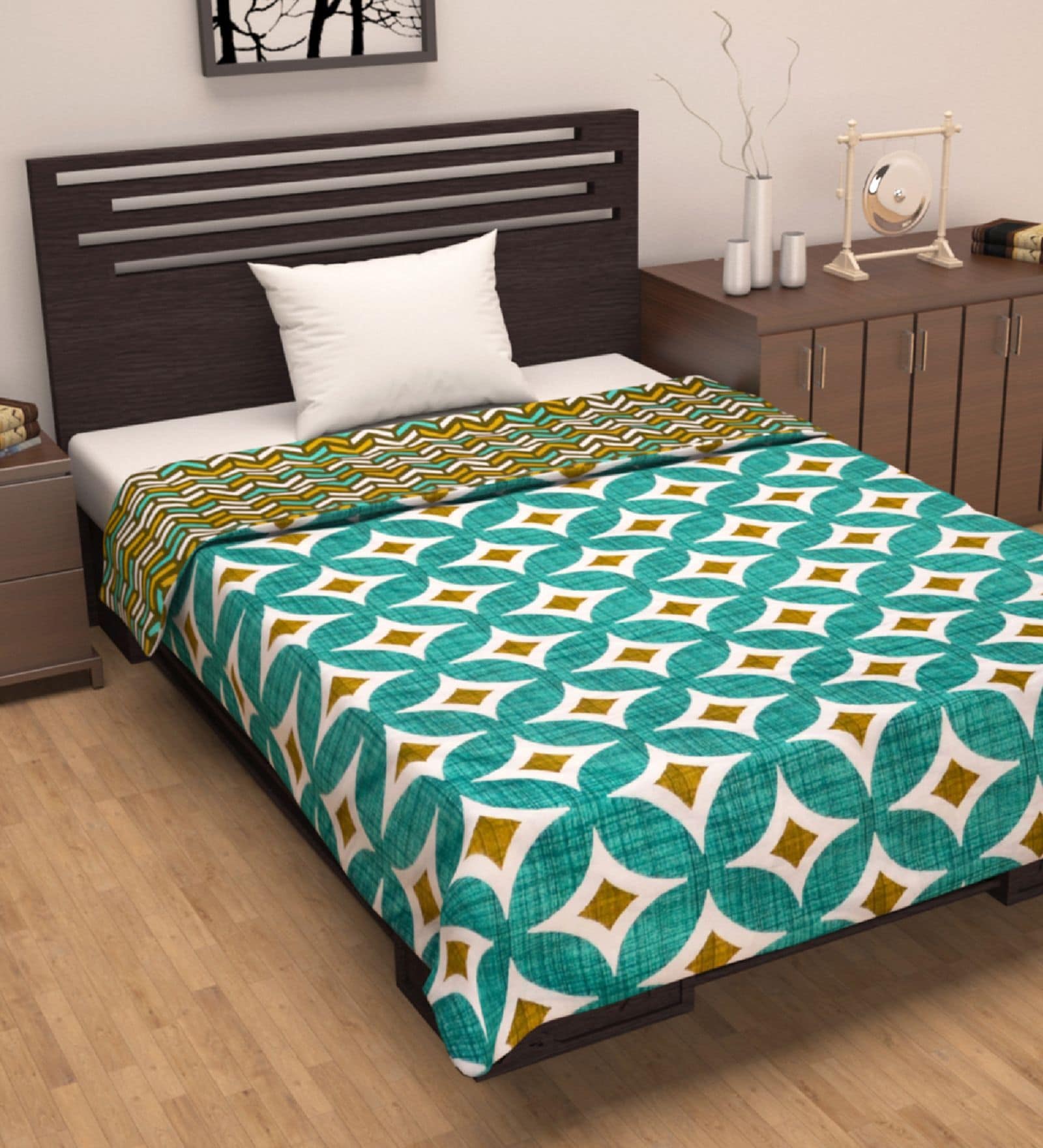 Aqua Green Cambric Cotton Angular Shape 120 Gsm Single Dohar