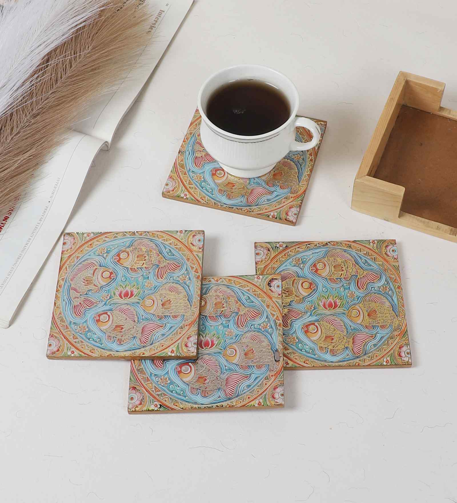 Aqua Harmony Coaster with Stand (Set of 4)