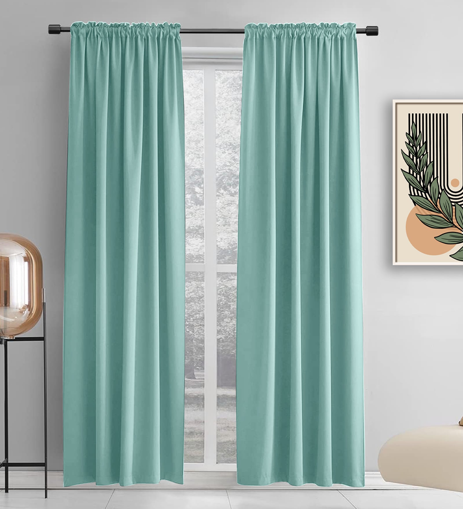 Aqua lightweight Satin Solids 7ft Light Filtering Rod Pocket Door Curtains (2 Pcs)