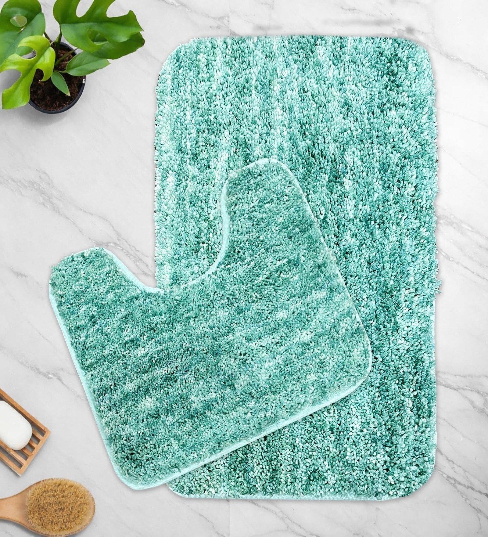Aqua Microfibre 16x24 Inches Fluffy Bath Mat Set Of 2