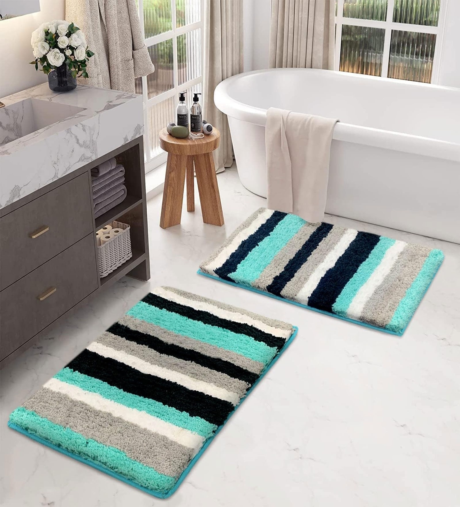 Aqua Microfibre 16x24 Inches Washable Bath Mat
