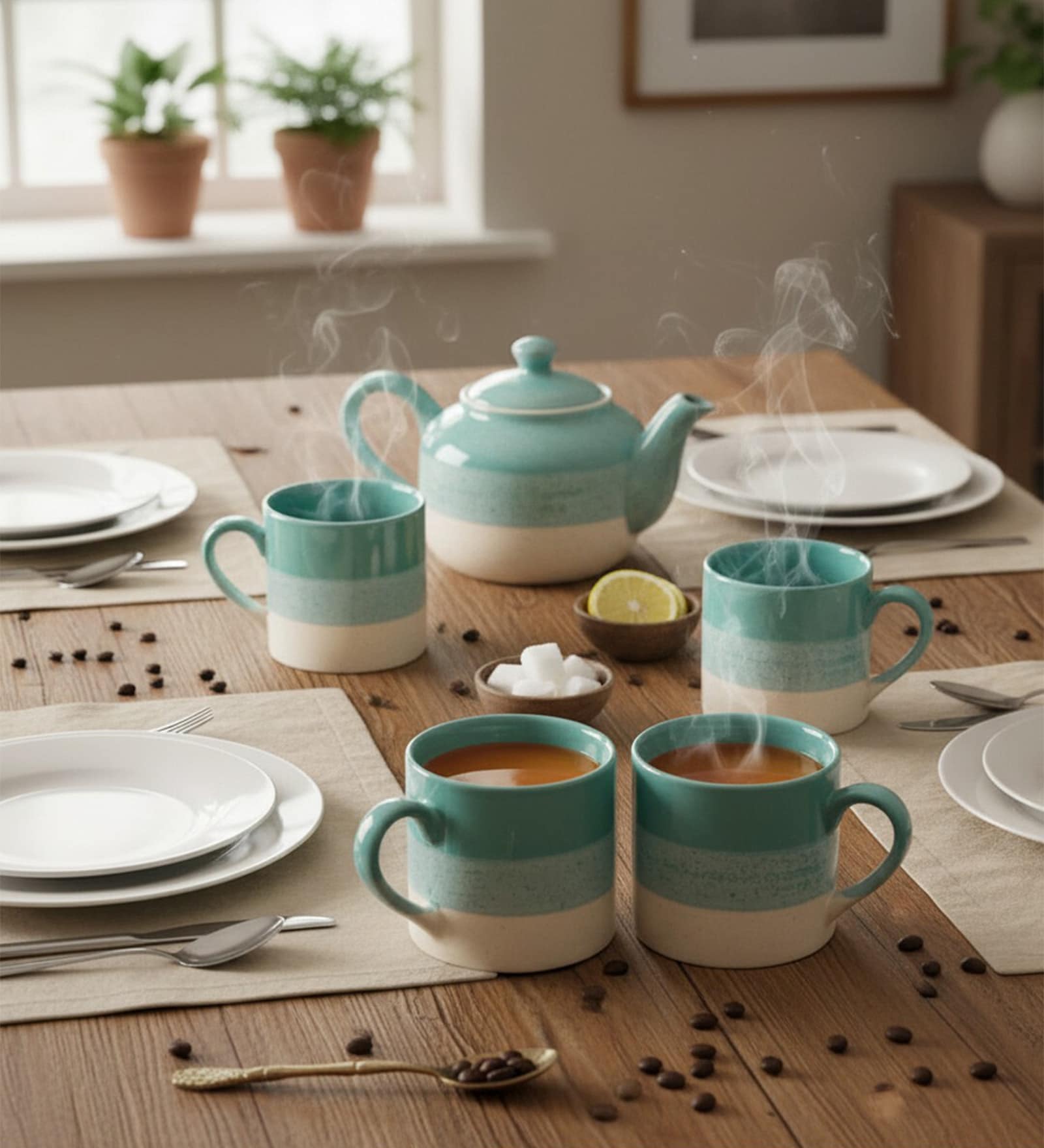 Aqua Mist Coffee Cup Set of 4(190 ML Each) Microwave Safe Coffee Mugs.