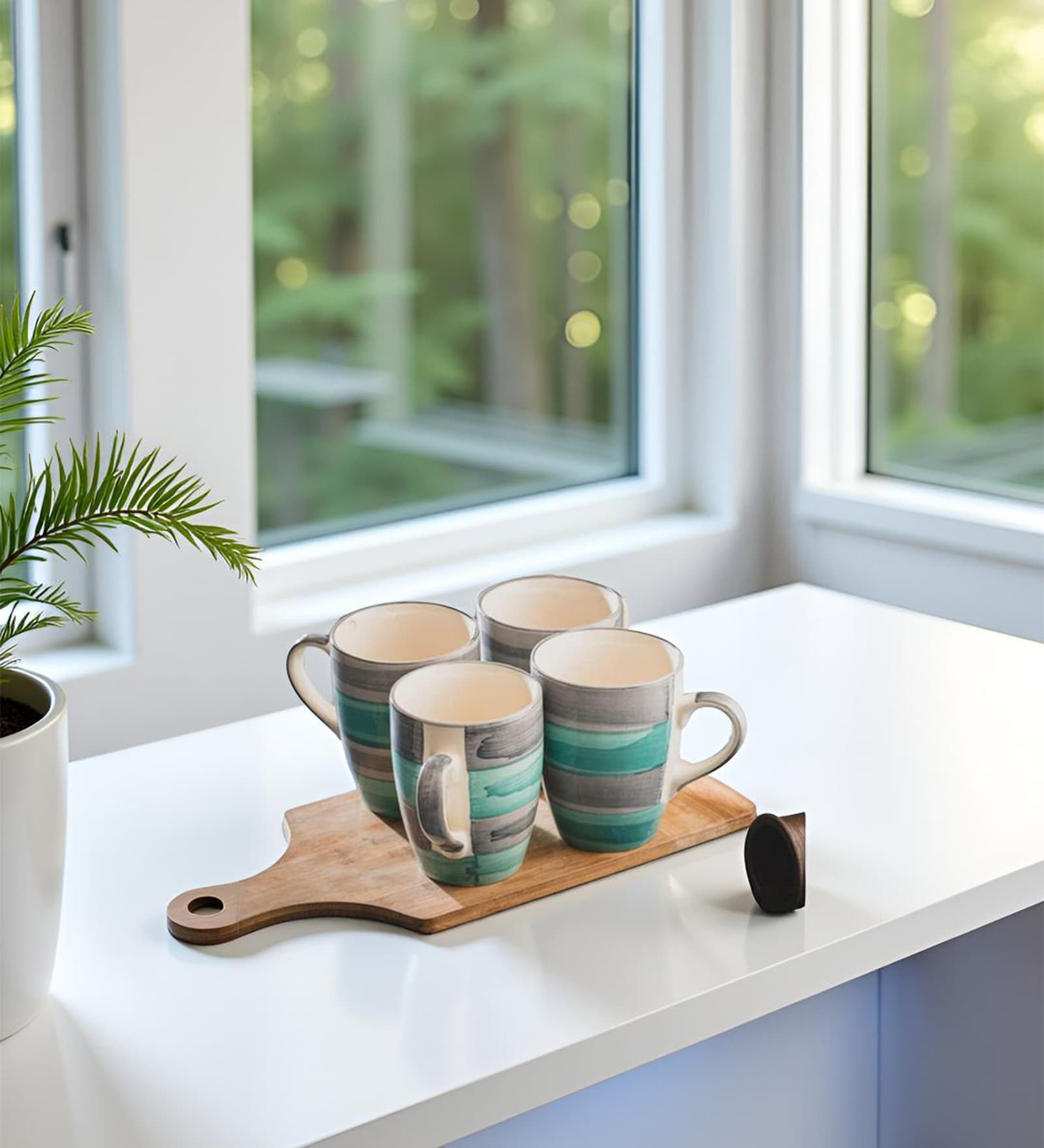 Aqua Mist Coffee Mug Set of 4 (275 ML Each) Microwave Safe Coffee Mugs