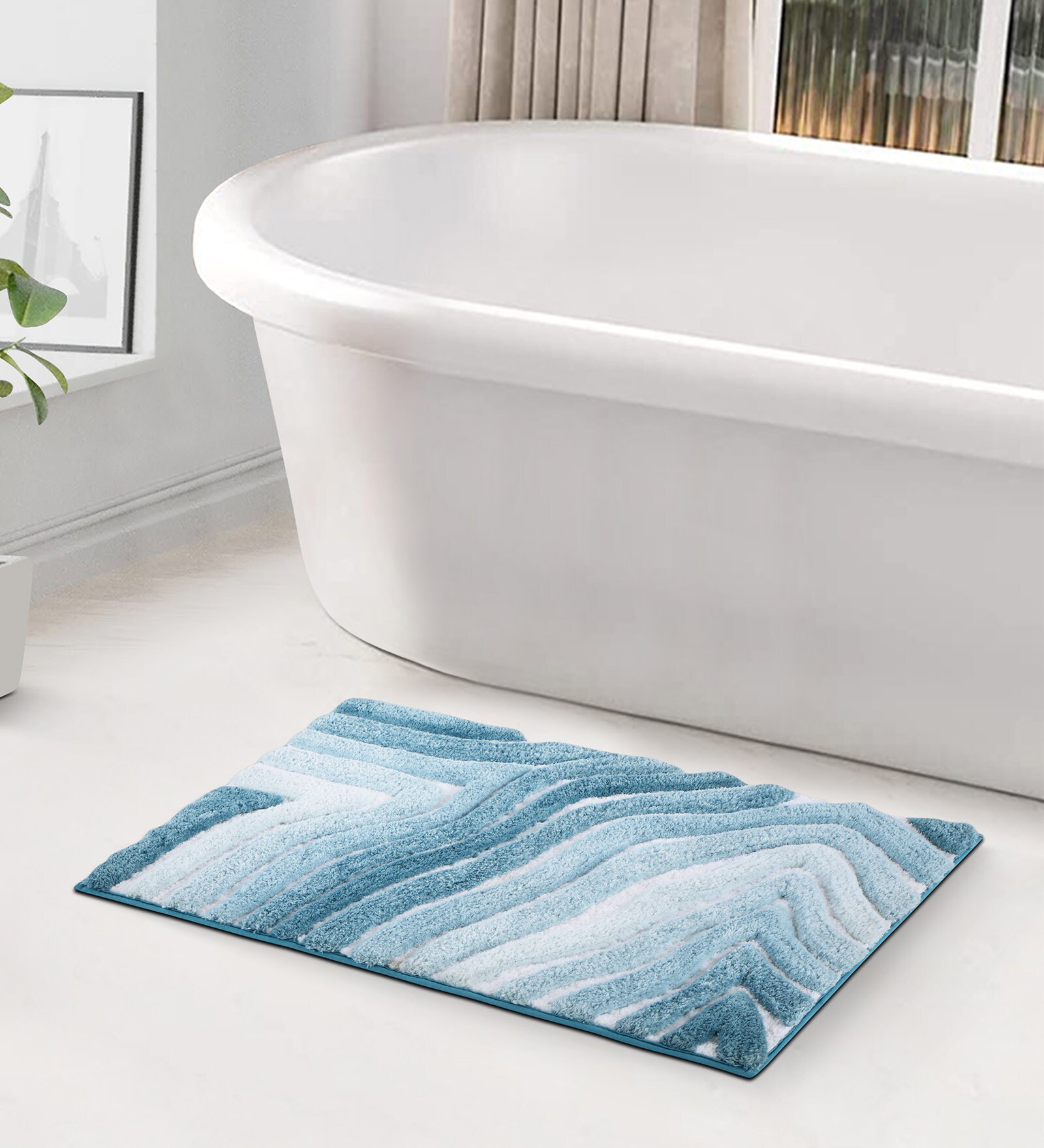 Aqua Polyester 32X20 Inches Anti-Skid  Bath Mat