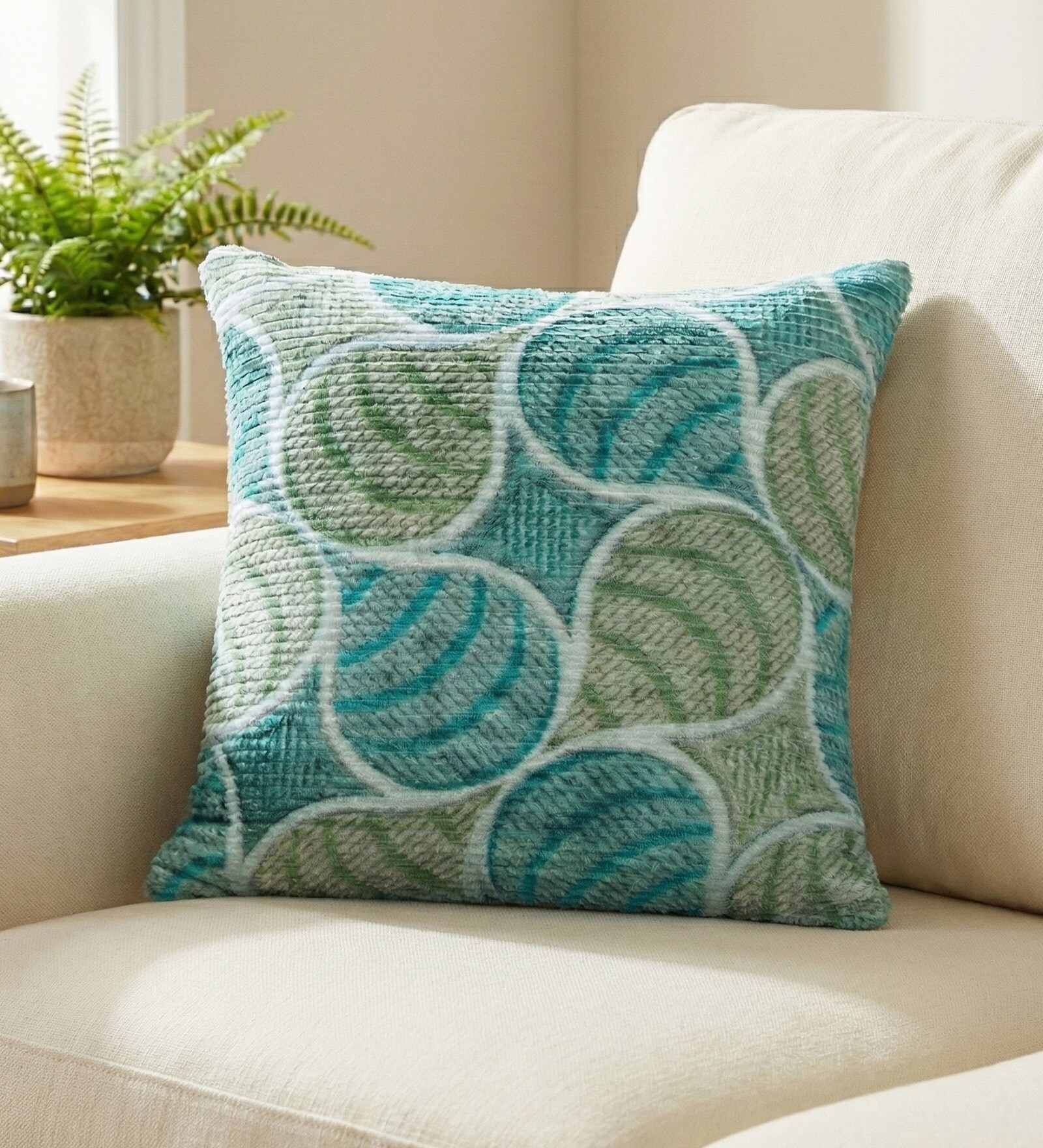 Aqua Polyester Floral 20x20 inches Cushion Cover