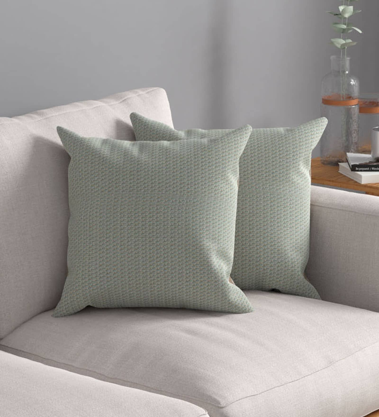 Buy Green Textured Polyester 16 x 16 Inch Cushion Covers (Set of 2) by ...