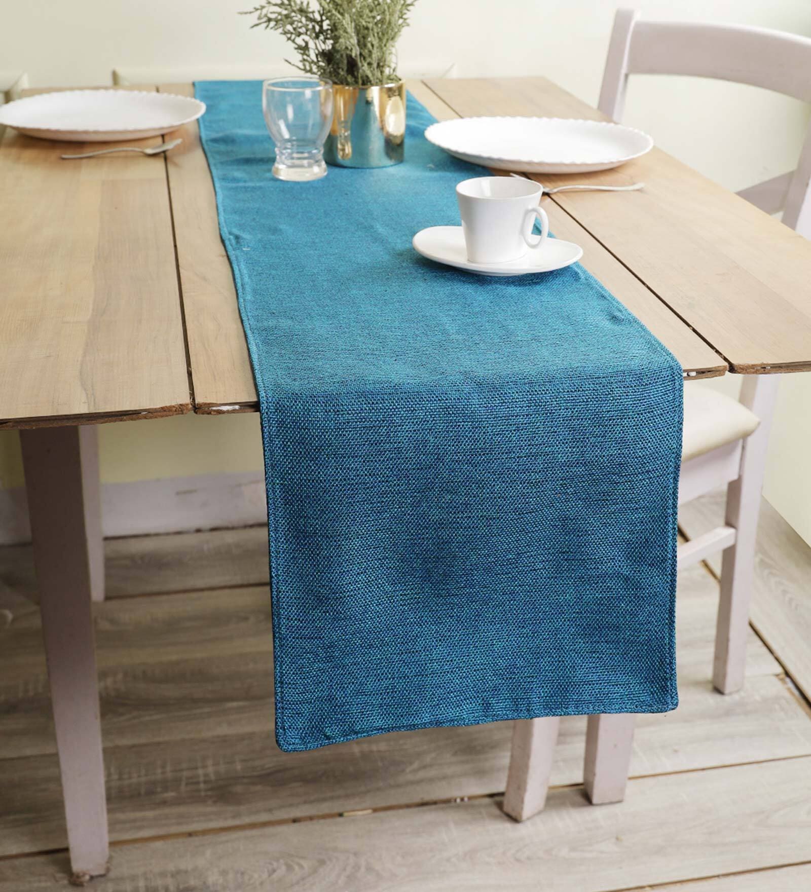 Premium (36x12) Aqua Blue Jute Table Runner