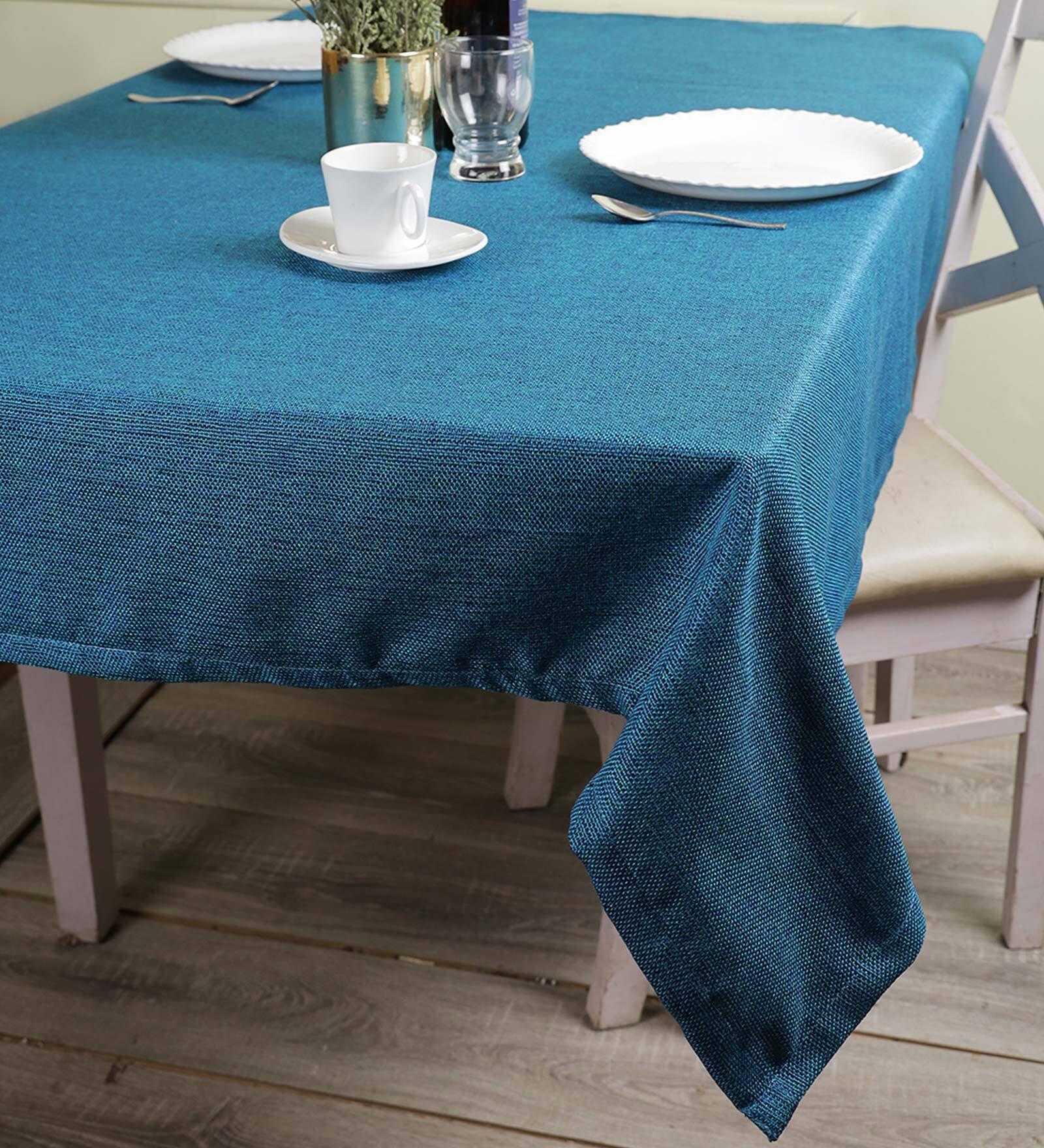 Premium (90x50) Aqua Blue Jute Table Cloth
