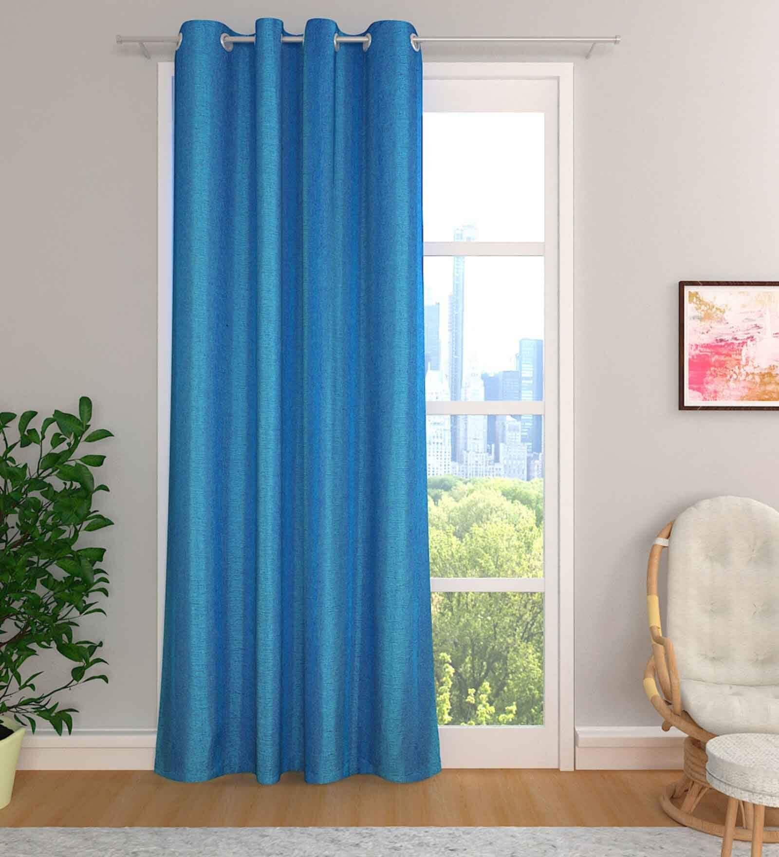 Aqua Premium Jute Solid 8ft Light Filtering Eyelet Longdoor Curtain (1 Pc)