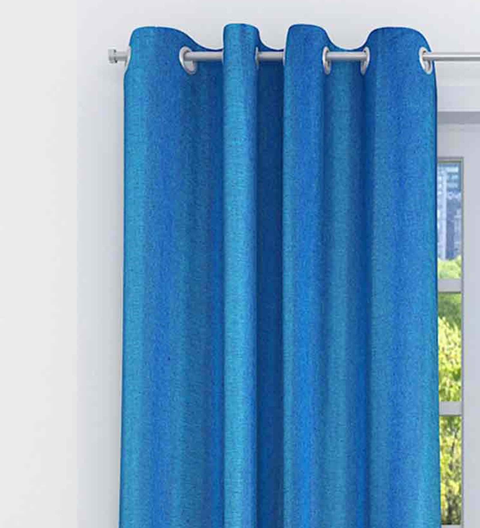 Blue Jute Solid 5 Ft Light Filtering Eyelet 2 Piece Window Curtain