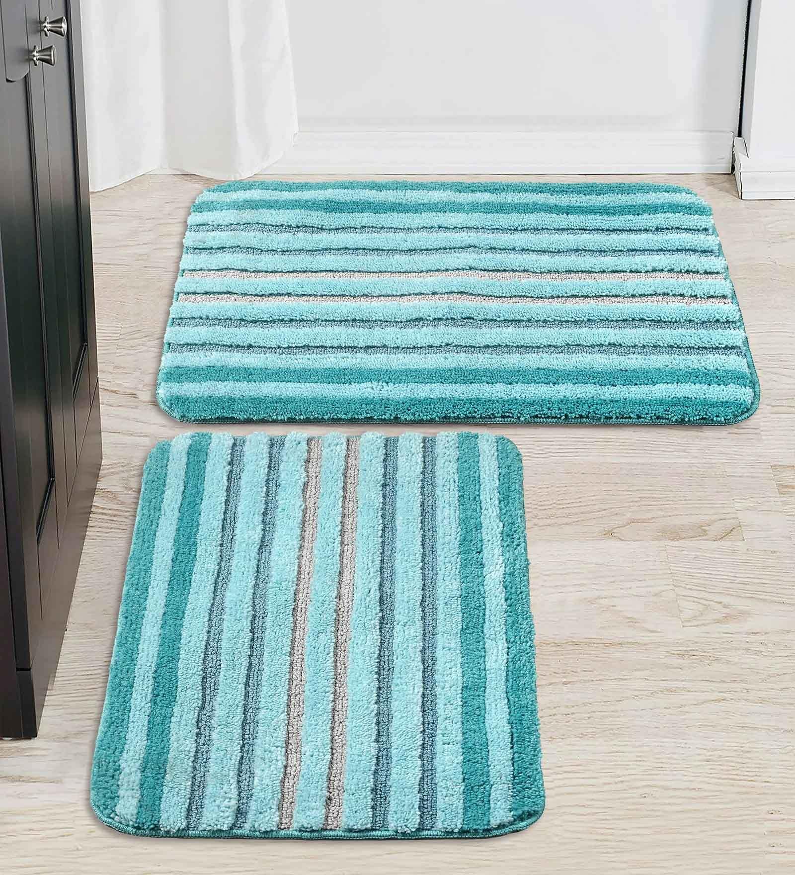 Buy Aqua Geometric Microfiber 2Pcs AntiSkid Bath Mats at 45% OFF by ...