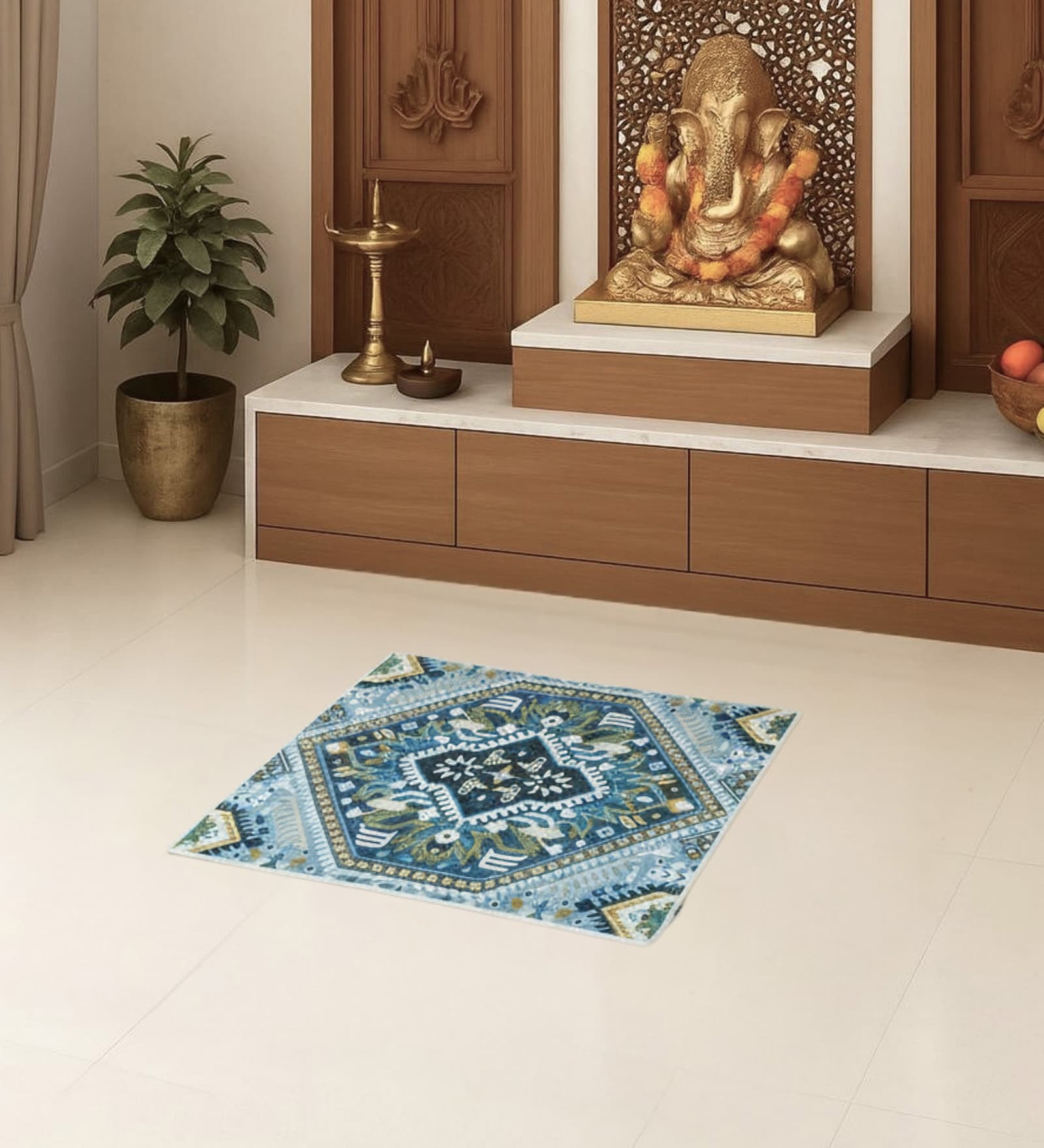 Aqua Traditional Polyester 24x24 Inches Skid-Resistant Backing Prayer Mats (Pack of 1)