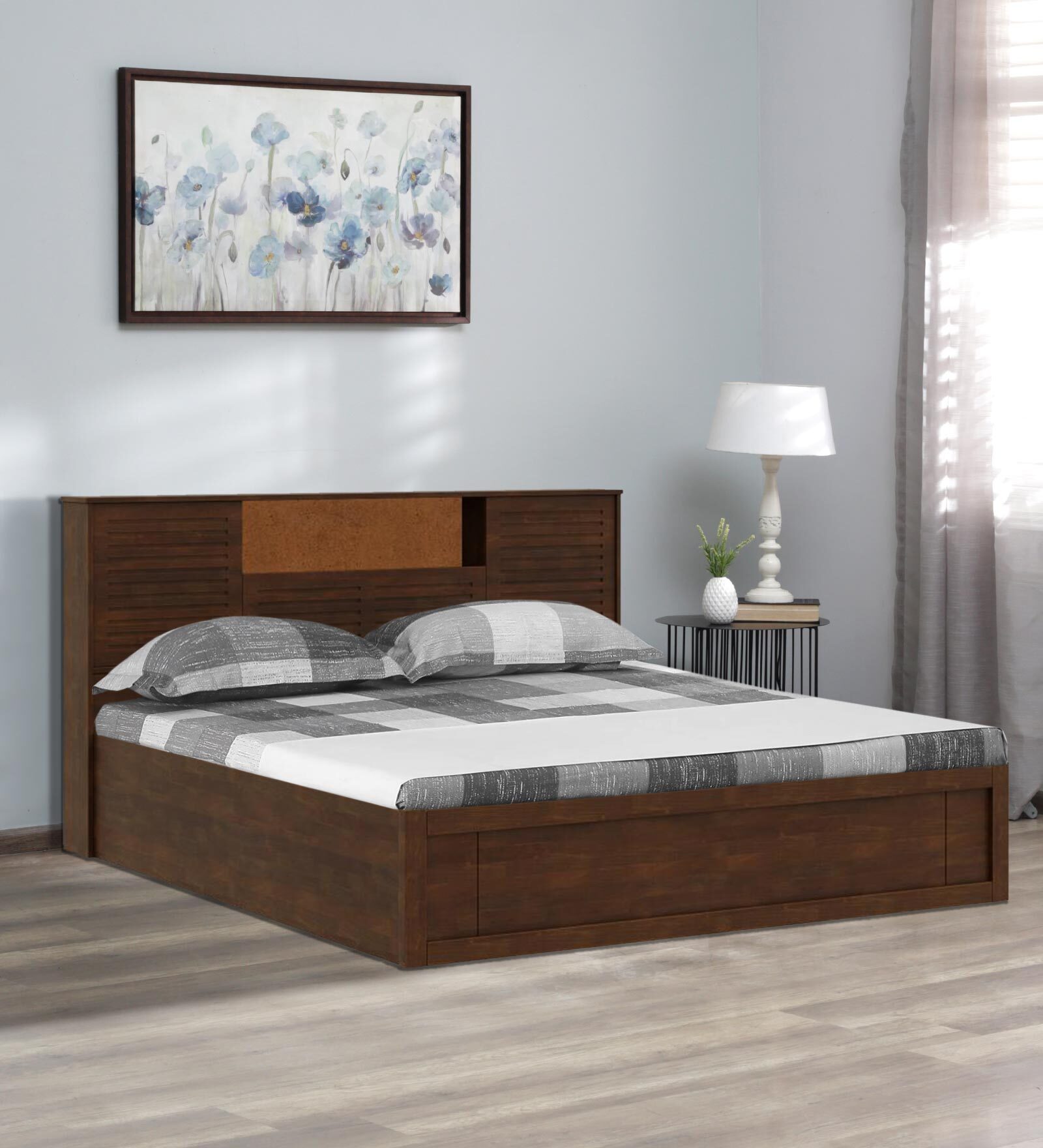 Buy Aquari Solid Wood King Size Bed In Golden Brown Colour With ...