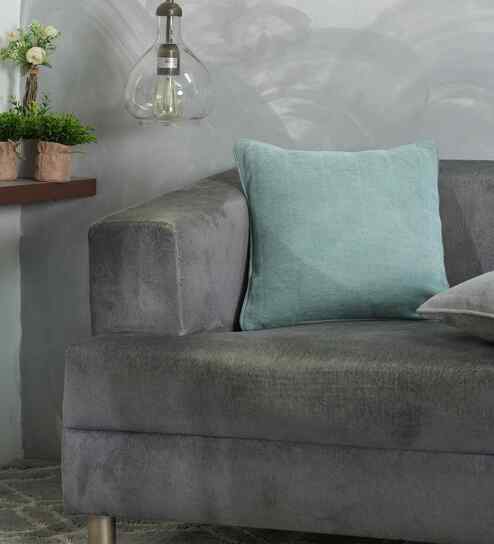 Aqua Cotton Polyester Solid 12x12 inches Square Cushion Cover