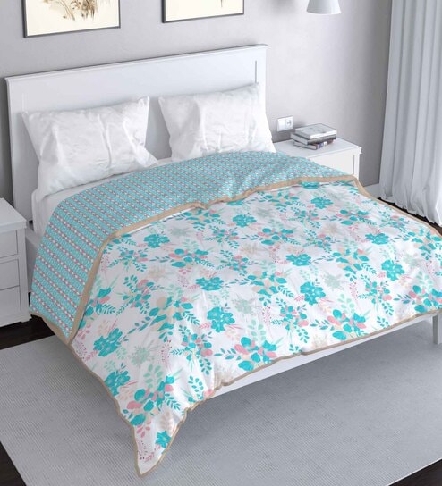 Aqua Cotton Floral 120 GSM Reversible Double Bed Dohar by Mayfair Homes London