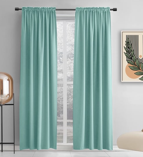 Aqua lightweight Satin Solids 7ft Light Filtering Rod Pocket Door Curtains (2 Pcs)