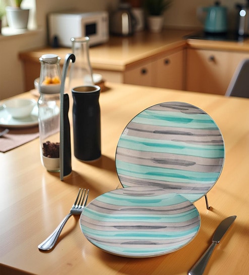 Aqua Mist Ceramic Plates Sets of 2 dinnerware Sets Plates