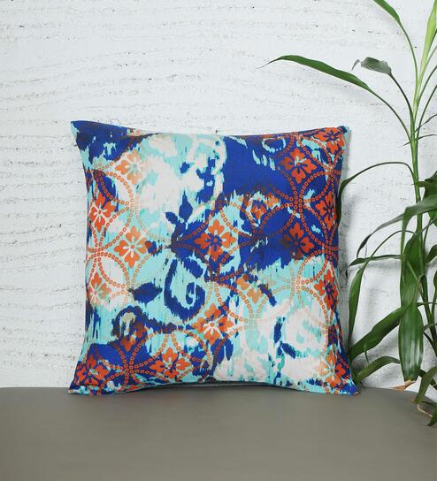 Aqua Poly Cotton Abstract 16x16 inches Cushion Covers (1pc) by Zeba