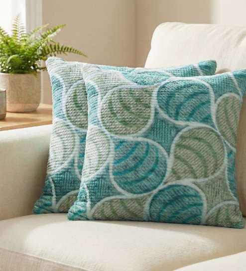 Aqua Polyester Floral 20x20 inches Cushion Covers Set of 2
