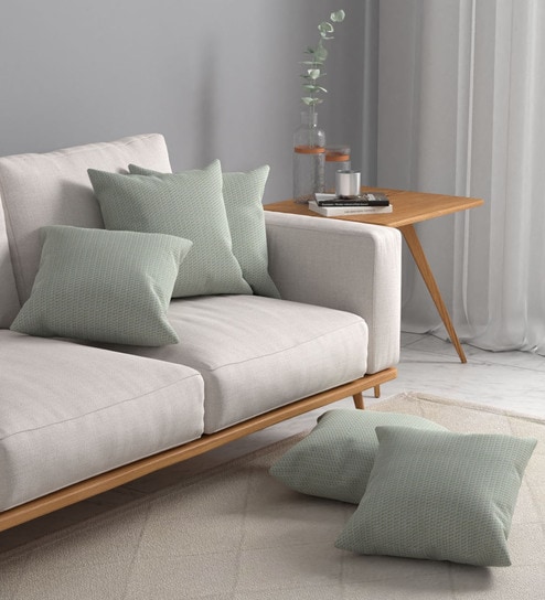 Green Textured Polyester 16 x 16 Inch Cushion Covers (Set of 5) by ROSARAHOME