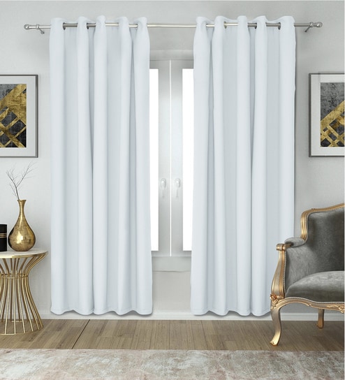 White Polyester Solid 9ft Blackout Eyelet Door Curtain (2 Pc)