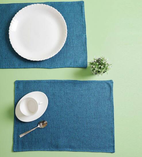 Premium (12x18) Aqua Blue Jute (Set of 2) Placemat