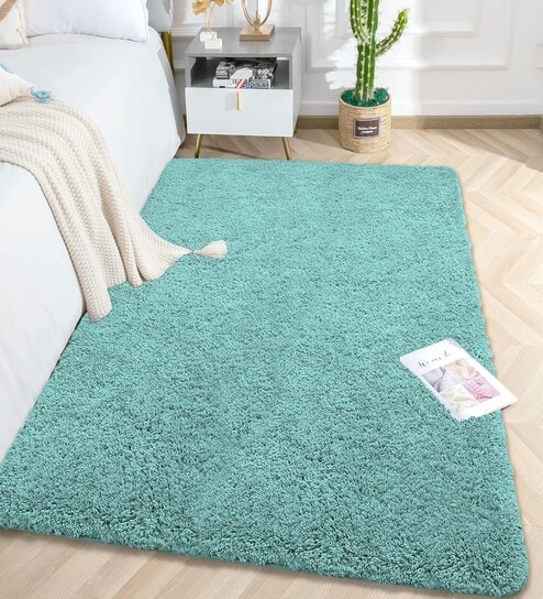 Aqua Solid Microfiber 4 X 6 Feet Tufted Carpet
