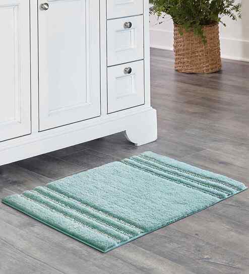 Aqua Stripe Polyester 24x16 Inches Max Absorbant Bath Mat